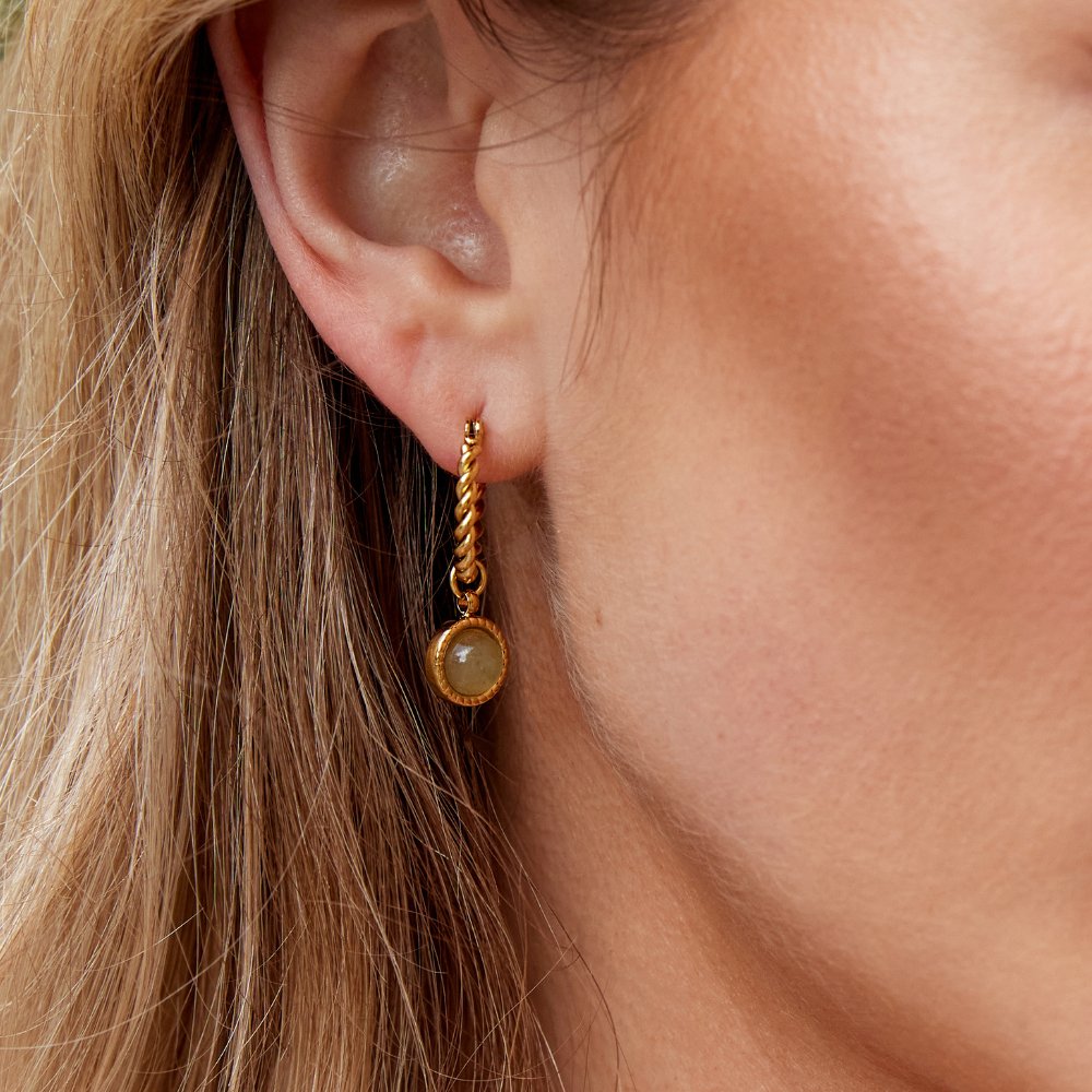 Twisted Elegance: Aventurine Hoop Earrings