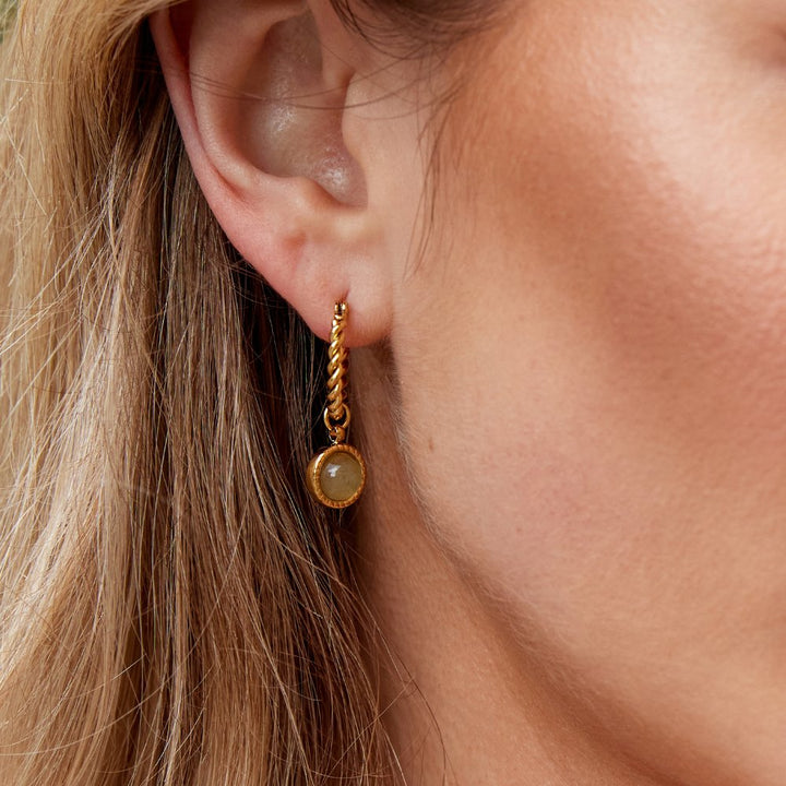 Twisted Elegance: Aventurine Hoop Earrings