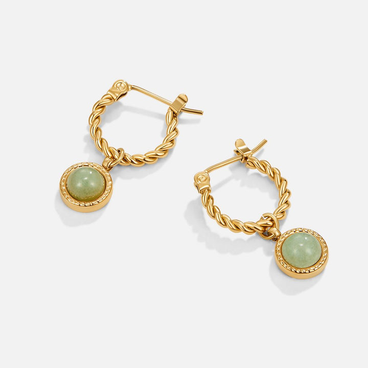 Twisted Elegance: Aventurine Hoop Earrings